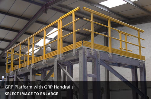 GRP platform with GRP handrails.