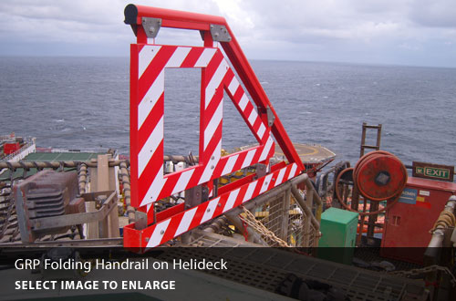 GRP folding handrail on helideck.