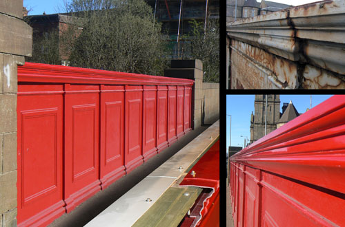 Maintenance of a rail bridge parapet.